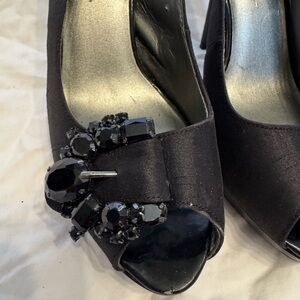 J.Renee Black Peep-Toe Heels with Jewel Accent